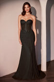 FITTED STRAPLESS STRETCH RHINESTONE GOWN