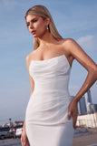 STRAPLESS CHIFFON FITTED OFF-WHITE DRESS