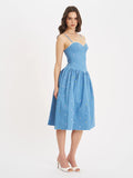 ZADIE COTTON DENIM FLOWER MIDI DRESS