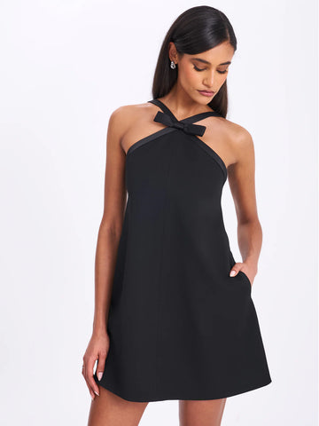 CAITLIN BLACK SATIN TRIM BOW MINI DRESS