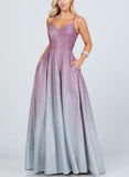 LACE UP GLITTER OMBRÉ GOWN