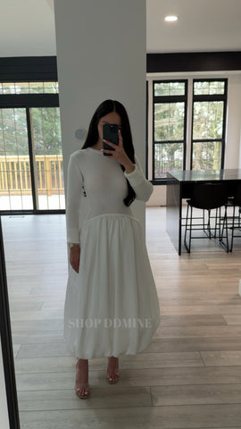 Ribbed Poplin Mix Midi Sweater Dress