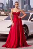 STRAPLESS BEADED SATIN A LINE GOWN