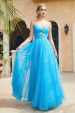 OCEAN BLUE LAYERED TULLE GOWN