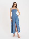 ABYGAIL STRIPE COTTON DEBIM MAXI DRESS