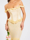 ERSILIA PALE YELLOW LACE CORSET MAXI GOWN