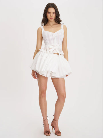 Aliza Lace Trim Layered Cotton Mini Full Skirt
