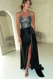 FITTED SATIN GOWN WITH BEADED BODICE