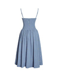 ZADIE COTTON DENIM FLOWER MIDI DRESS