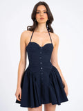 MELODY NAVY PRINT PINSTRIPE WAIST MINI DRESS