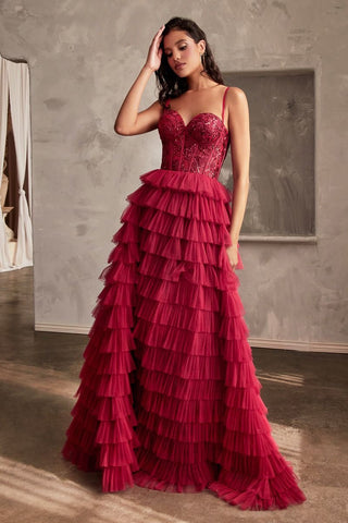 TULLE LAYERED A LINE BALL GOWN