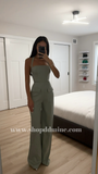 ZARIA SAGE GREEN WIDE LEG HALTER JUMPSUIT