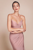 STRAPLESS STRETCH SATIN FITTED GOWN