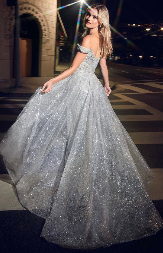 OFF SHOULDER FITTED GLITTER GOWN – SHOP DDMINE