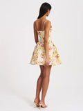 VALDA YELLOW AND PINK LINEN MINI DRESS