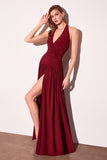 RUCHED HALTER DROP WAIST MAXI DRESS