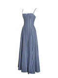 ABYGAIL STRIPE COTTON DEBIM MAXI DRESS