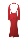 Radha Red Backless Longsleeve Maxi Dress with Bow