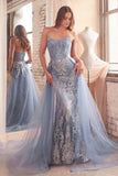 STRAPLESS GLITTER REMOVABLE TULLE GOWN