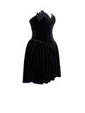 NORA BLACK VELVET DROP WAIST CORSET LACE TRIM DRESS