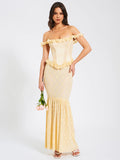 ERSILIA PALE YELLOW LACE CORSET MAXI GOWN