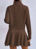 BROWN PLEATED SWEATER SKIRT SET