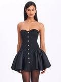 KADEN BLACK DROP WAIST MINI PUFFY DRESS