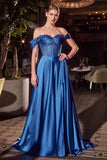 STRAPLESS BEADED SATIN A LINE GOWN