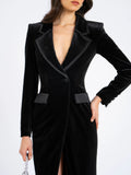 WILLOW BLACK VELVET HIGH SLIT BLAZER GOWN