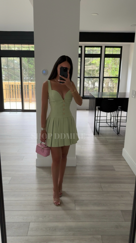 TALA PISTACHIO SLEEVELESS PLEAT MINI DRESS
