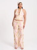 Lauren Pink Floral Print Ruched Back Suit Vest