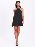 CAITLIN BLACK SATIN TRIM BOW MINI DRESS