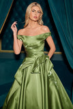 OFF SHOULDER PLEAT WAIST GOWN