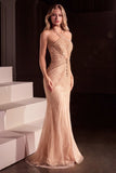 FITTED HALTER BEADED GOWN