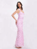 Dahlia Pink Floral Lace Mermaid Gown