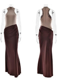 DROP WAIST HALTER MAXI DRESS