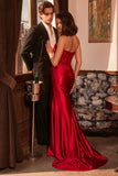 STRAPLESS FITTED SATIN & LACE GOWN