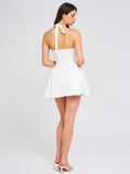 Nina White Embroidered Halter Mini Dress