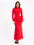 Radha Red Backless Longsleeve Maxi Dress with Bow