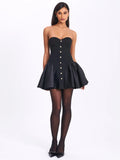 KADEN BLACK DROP WAIST MINI PUFFY DRESS