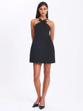 CAITLIN BLACK SATIN TRIM BOW MINI DRESS