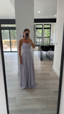 Raegan Taro Purple Jacquard Rouched Maxi Dress