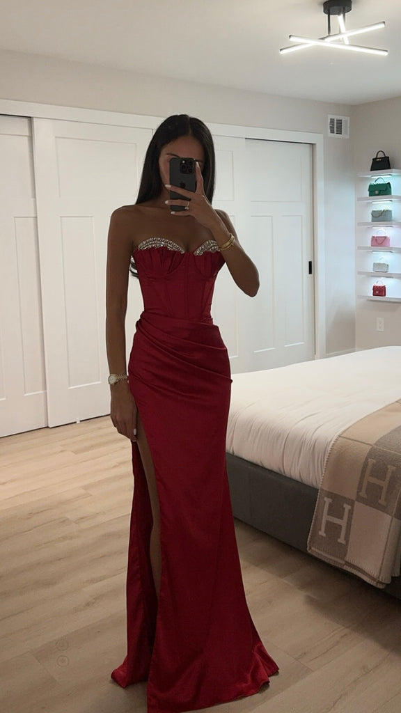 Natalie Embellished Corset Gown (Maroon)