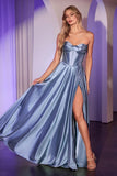 STRAPLESS A LINE SATIN GOWN