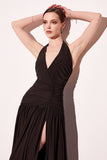RUCHED HALTER DROP WAIST MAXI DRESS