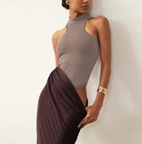 DROP WAIST HALTER MAXI DRESS