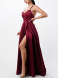 SPAGHETTI STRAP SATIN A LINE GOWN