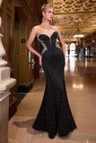 BLACK CRYSTAL STRAPLESS FITTED DRESS