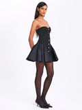 KADEN BLACK DROP WAIST MINI PUFFY DRESS