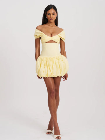 UMIKA BUTTER YELLOW BUBBLE HEM MINI DRESS